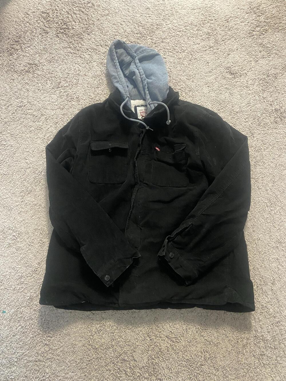Levi's Jacket Mens XL Black Corduroy Hooded Sherpa Lined Parka Winter Workwear
